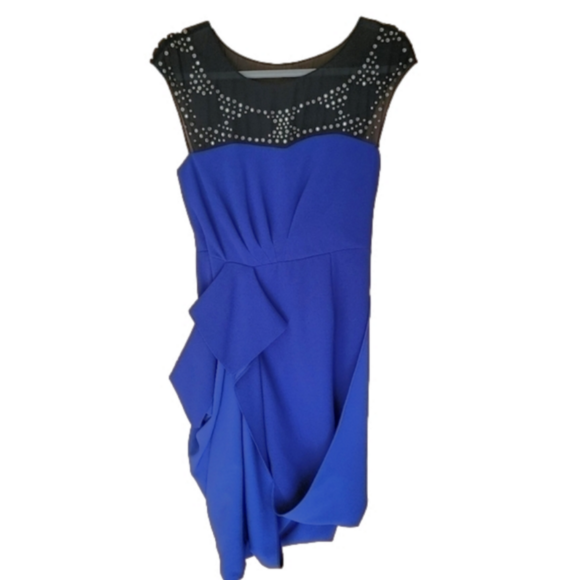 BCBG Runway Blue Black Colorblock Dress Size 4 - Picture 1 of 5